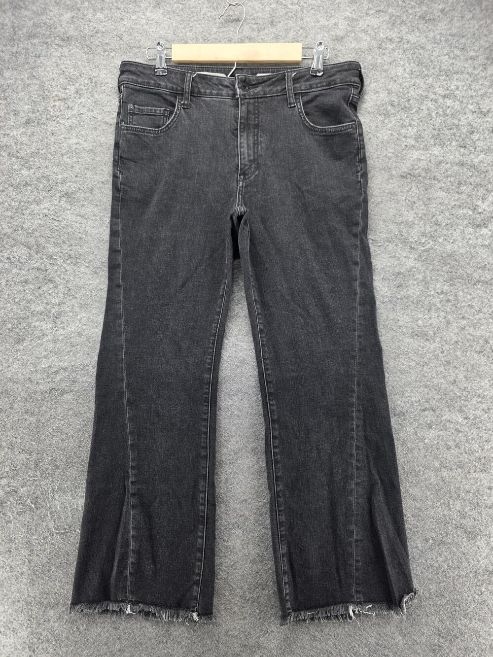 Pilcro Jeans Womens 30 Black Flared High-Rise Fringe Distressed 27.5 Inseam